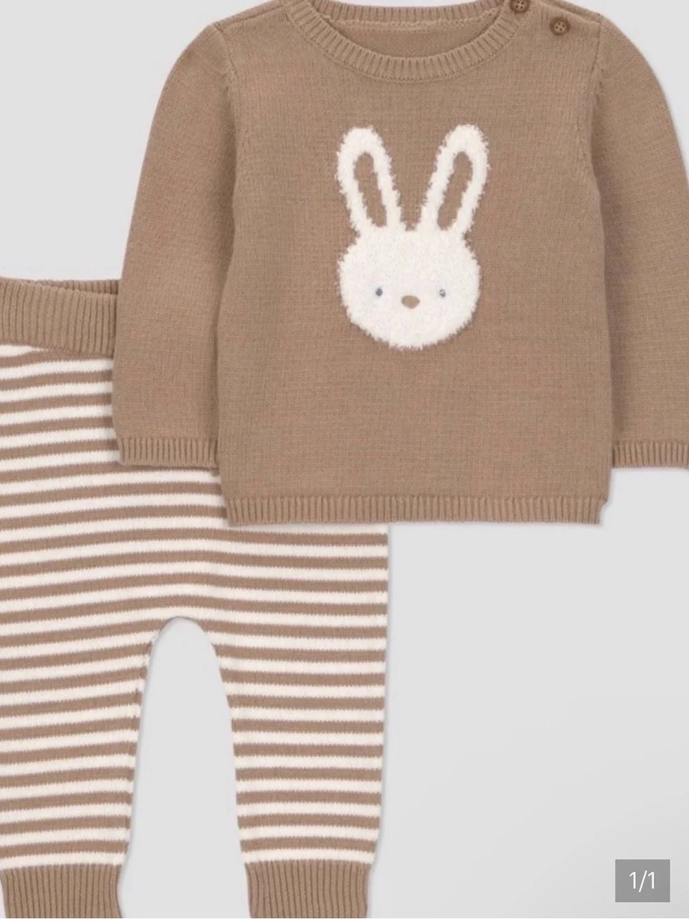 Matching Bunny Knit Baby Set - Brown and Pink - Picture 2 of 2